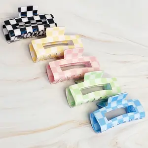 Checker Acrylic Hair Claw Clip - Strong Hold Large Hair Clip for Thick Hair