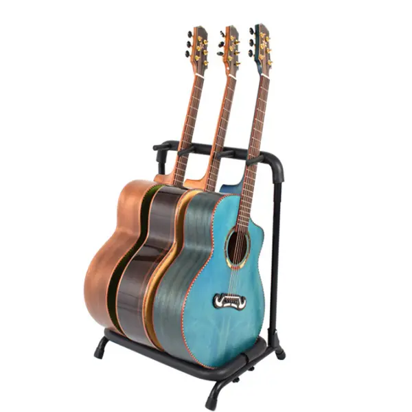 Black 3-Slot Guitar Holder Rack Stand, 1 Unit for Guitar Shop, 20.9x15.7x26.4 Inches, 4.7 Lb / 2.1 Kg