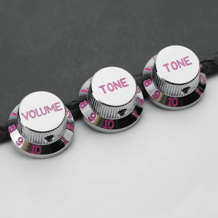 Guyker Solid Shaft Electric Guitar Control Knobs - 3Pcs Aluminum Alloy 6.3mm Dia. 1-Volume 2-Tone Speed Potentiometer Top Hat Bell Parts with Secure Set Screw, Bass Replacement Accessories