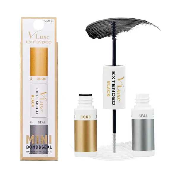 KISS VLuxe VLE Mini Extended Bond & Seal, Lash Glue with Biotin-Infused Primer & Vitamin E-Enriched Sealer for DIY Eyelash Extensions, Water-Resistant, Eyelashes Extensions, Cosmetic, At Home, Makeup, Dual-Action Lash Glue, Lash Glue Tube False Eyelashes