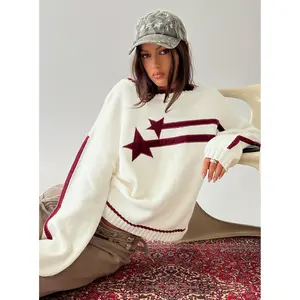 Star Track Graphic Jumper Cream / Red