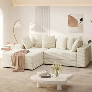 【3 Packages shipping】111‘’ Sectional Cloud Couches with L Shaped Chaise, Extra Large Sleeper Couch Reversible Corduroy with 8pcs Pillows for Living Room, Bedroom-Beige