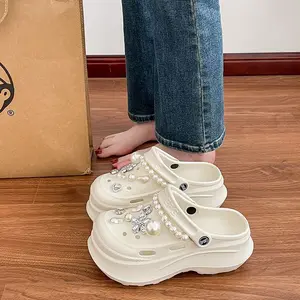 Fashion Summer EVA Clogs Shoes for Women New Luxury Pearl Decoration Female Platform Sandals Shoes