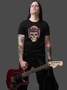 ROCKABILLY SKULL TEE Menswear Fitted Short Sleeve Crew Neck Casual Rockabilly Tshirt Printed on Super Soft 100% Cotton Top