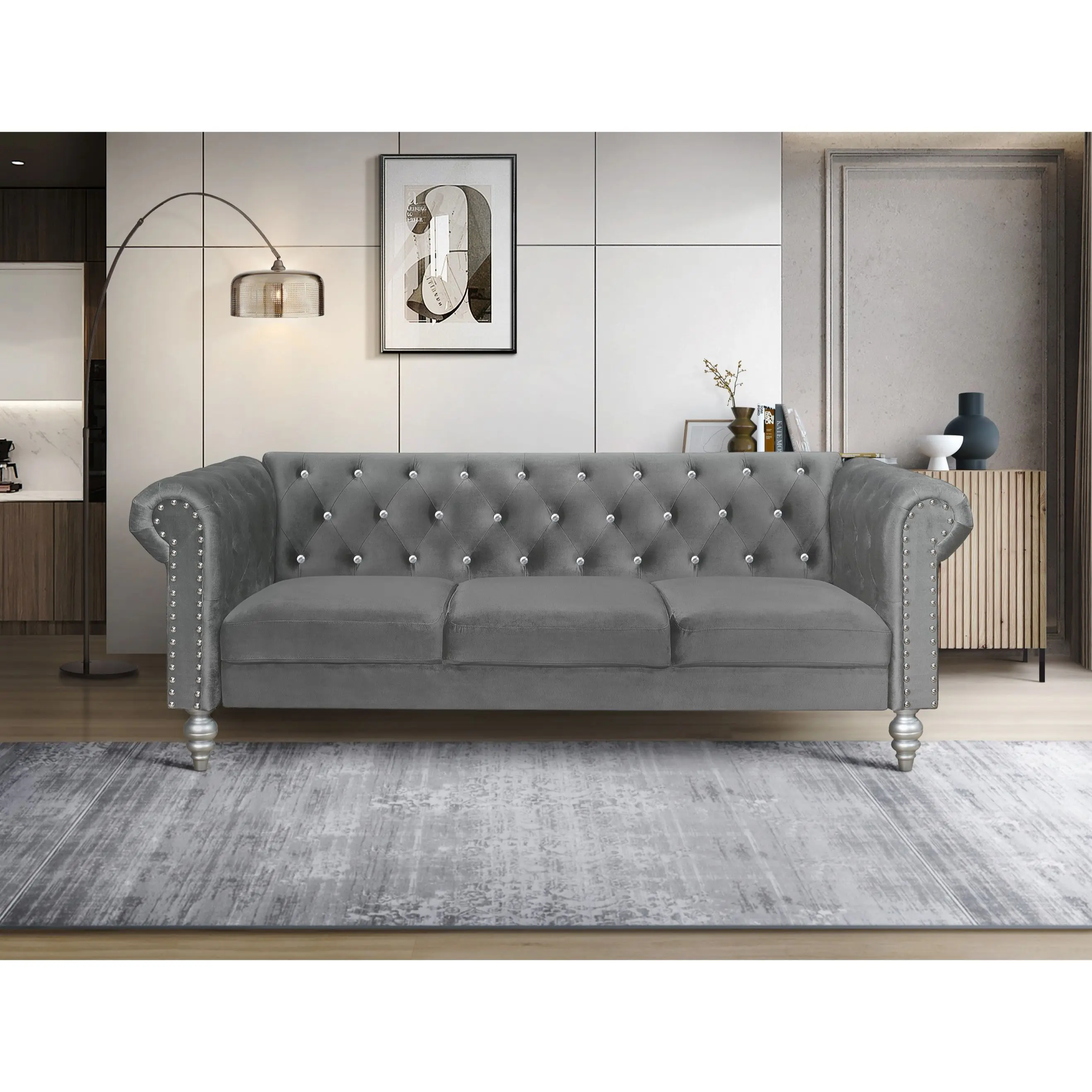 Favorer Emma Velvet Rolled Arm Sofa Favorer Emma Velvet Rolled Arm Sofa