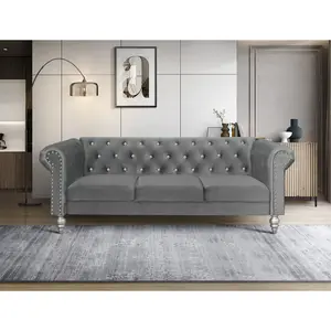 Favorer Emma Velvet Rolled Arm Sofa