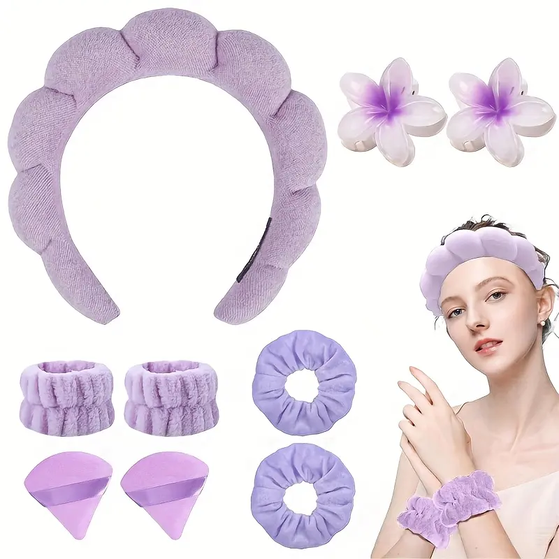 Versatile Candy Color Cloud Hairband Set, 9 Piece Women's Twisted Sponge Headbands Wrist Bands, Face Washing Dedicated Headband