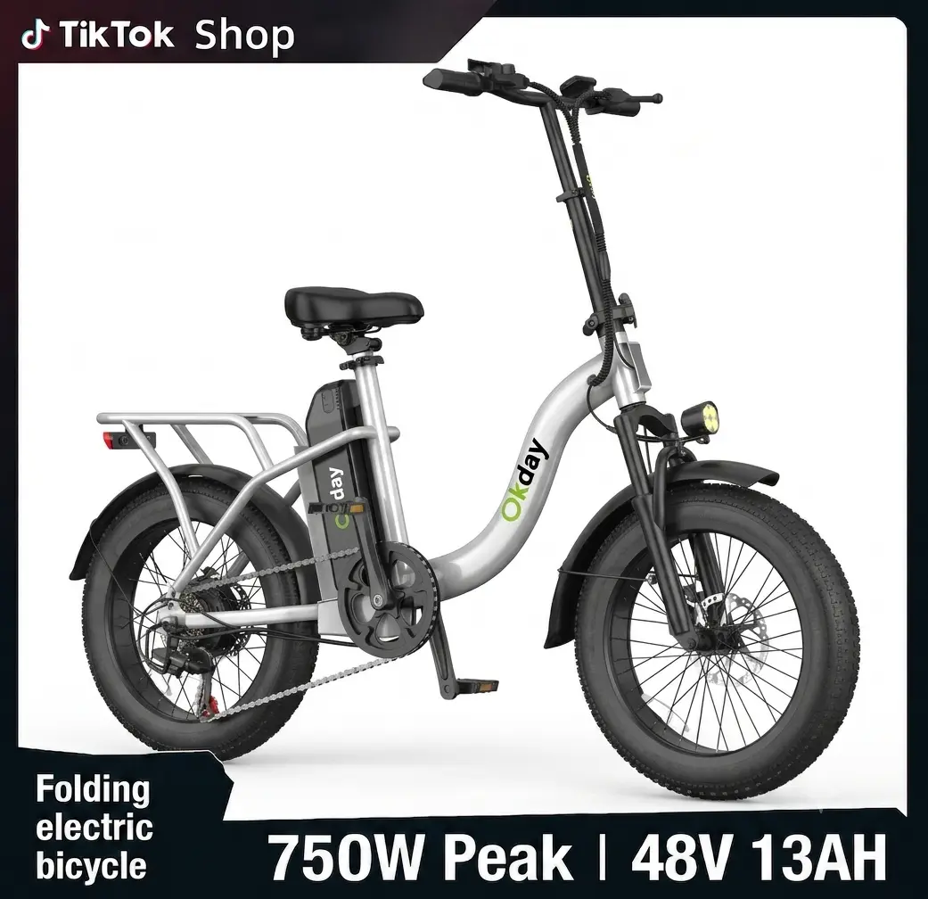 Okday K2 Electric Bike for Adults, Peak 750W Motor 19MPH Ebike, 48V55Miles, 20" Fat Tire Commuter E-Bike, Step Thru Off RoadCargo Electric Bicycles, 5-Level PAS, 7-Speed, UL Certifiedoutdoor biking powerful lifestyle