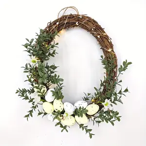 Easter Egg Wreath, Spring Floral Flower Wall Hanging Garlands, Faux Colorful Eggs & Greenery, Featherless Design, Ideal for Indoor Holiday Décor, Festive Decorations