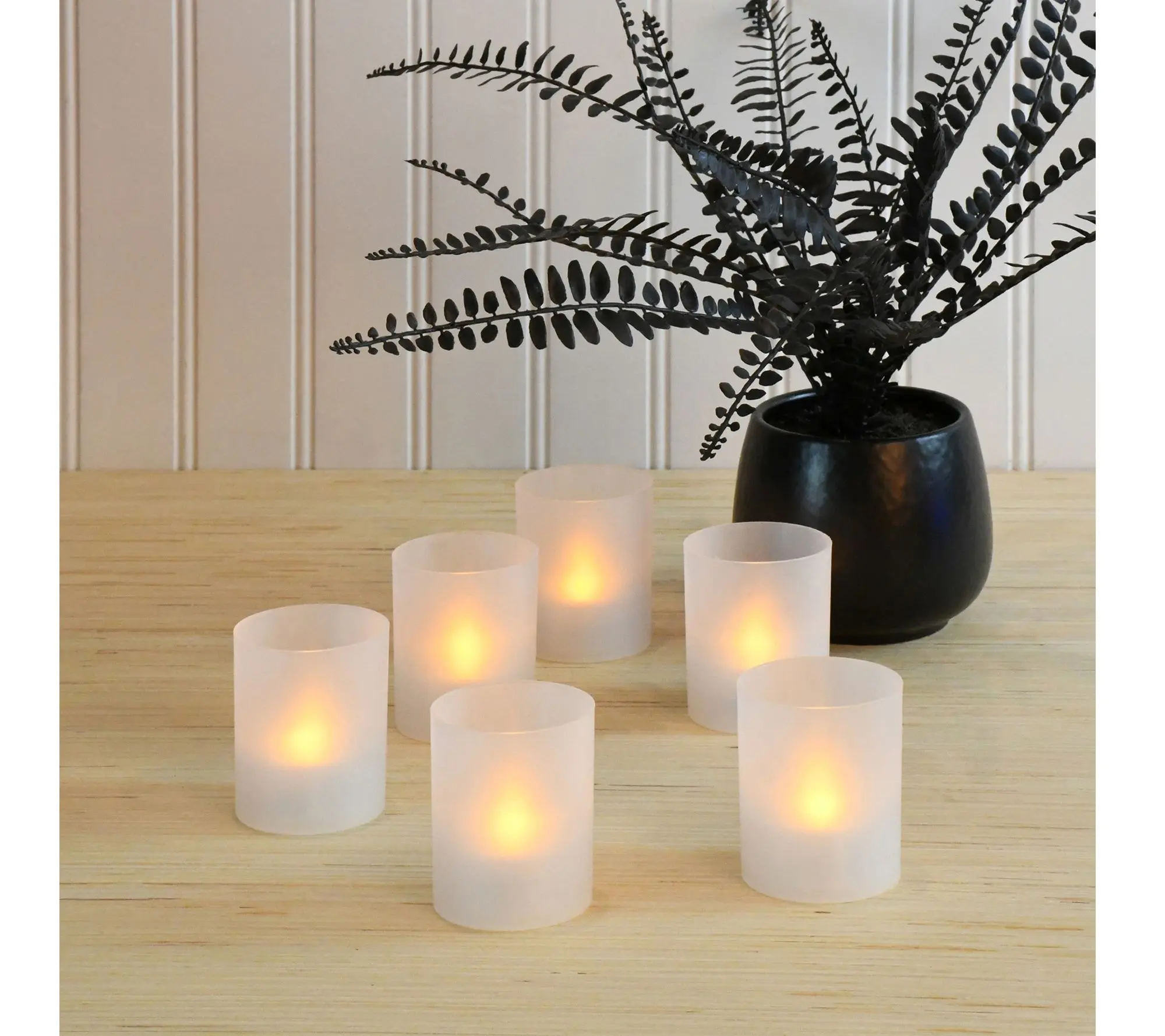 Frosted Votives with LED Lights, Amber - Set of 6