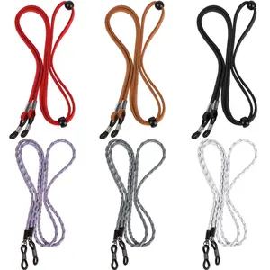 6Pcs Women Eyeglass Strap Chains Anti-slip Eye Glasses Holder Around Neck Chains Straps Adjustable Leather Lanyards