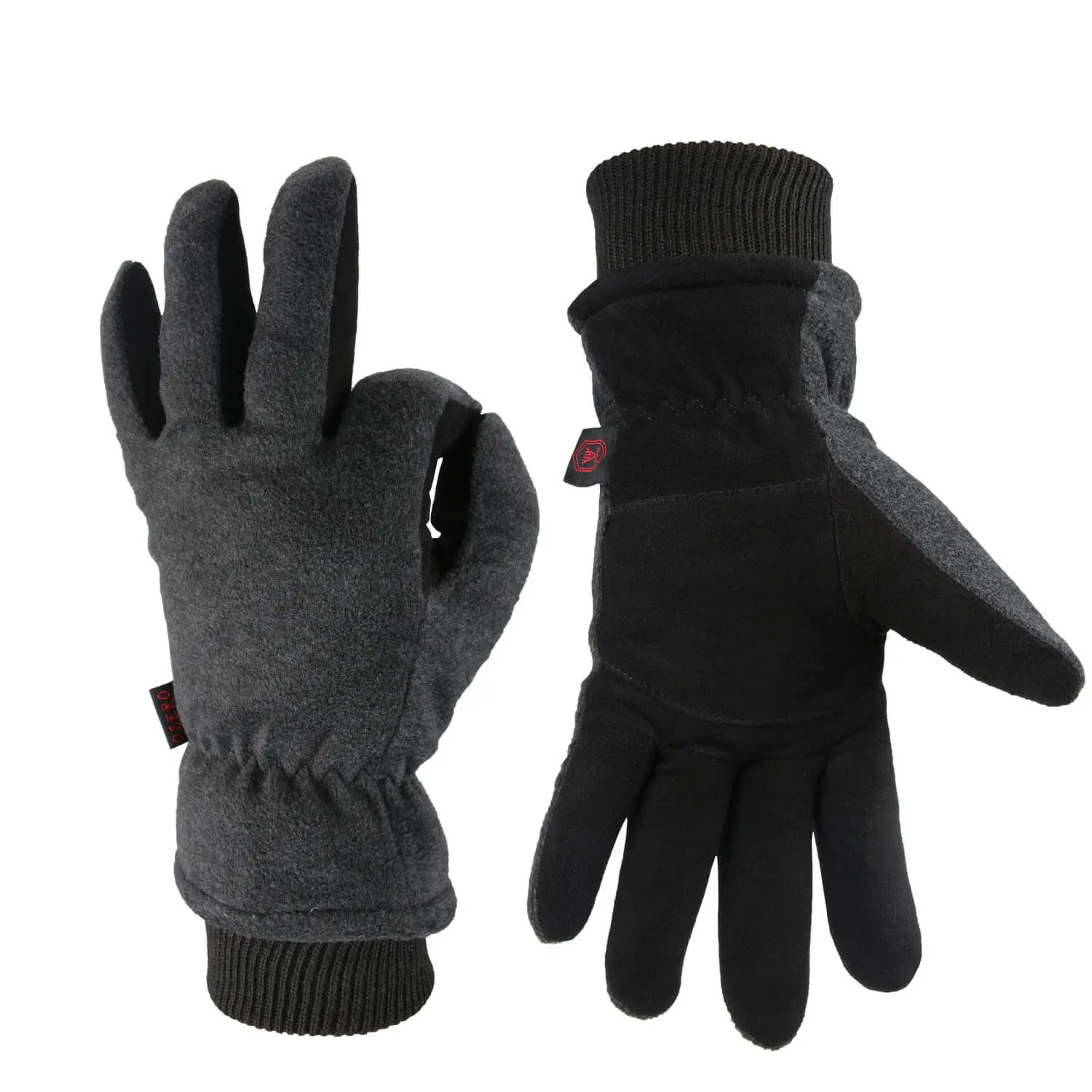 Unisex Winter Gloves, Breathable Deerskin Suede Leather Palm for Durability, -30°F Insulated with Windproof & Water-Resistant TPU, Secure 2.5 inches knit cuff for Snow Work & Driving, Abrasion Resistance, Polar Fleece, Cotton