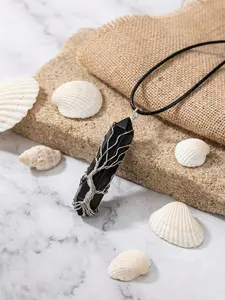 Life Tree Healing Crystal Necklace, Natural Obsidian Pendant, Hexagonal Spirit Crystal, Unisex Jewelry, Suitable for Men and Women