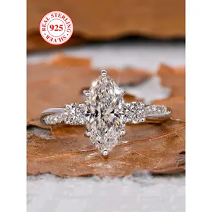 S925 Sterling Silver Artificial Zircon Decorated Ring, Elegant Engagement Ring, Elegant for Women, Trendy All-match & Exquisite Jewelry for Birthday Gift, Valentine's Day, Gift