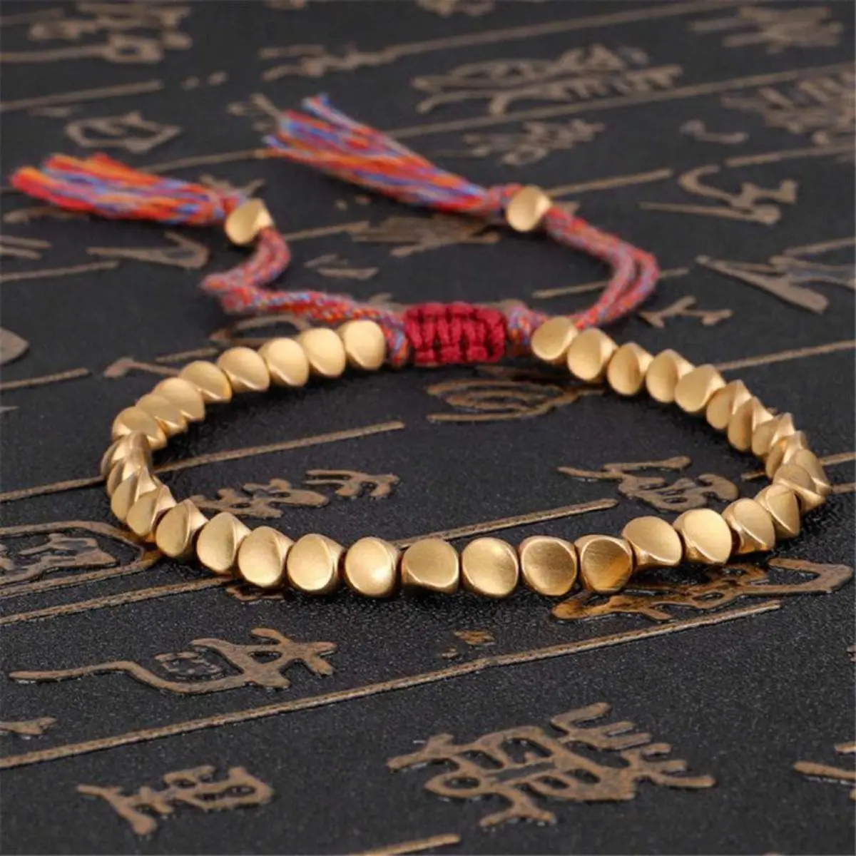 Colorful Handwoven Copper Bead Bracelet, Tibetan Mantra Charm with Meaningful Design for Men & Women, Adjustable Size 16-26cm for Daily Wear, Birthday Gift for Friends, Artisan Crafted, Versatile Style