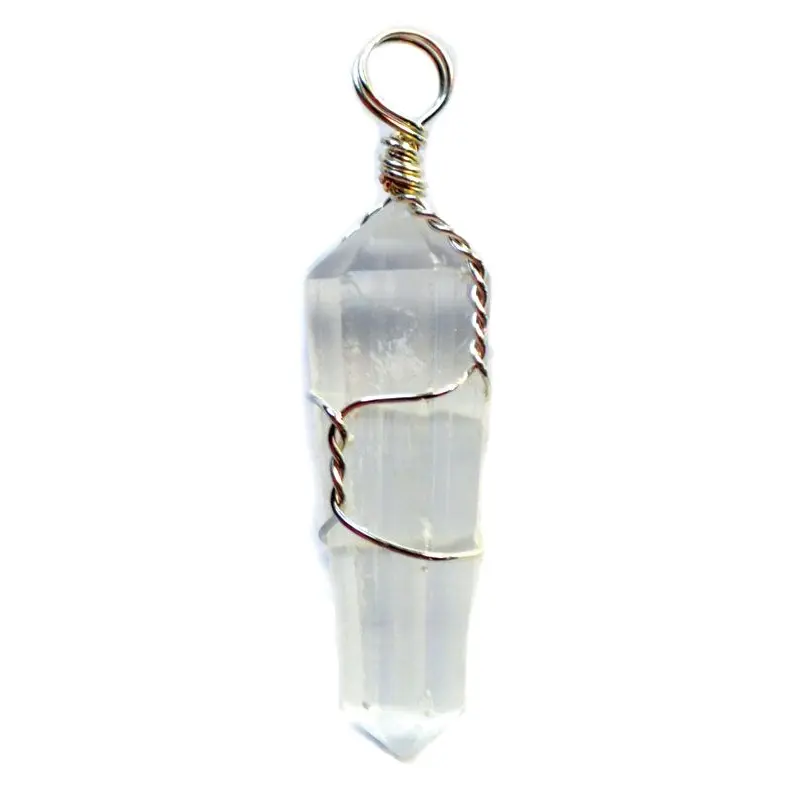 Selenite Wire Wrapped Point Pendants Set of 5 — Energy Clearing