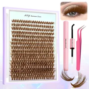 Curl Wispy Individual False Eyelash With Lash & Tweezers Kit, 1 Set Natural Self Grafting DIY Segmented Eyelash, DIY Eyelash Extensions