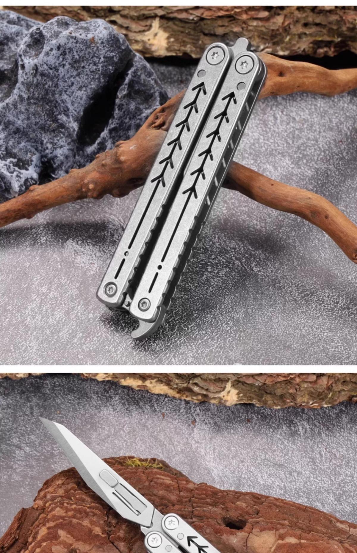 New Creative Butterfly Portable Folding Utility Knife Fruit Knife Sharp Multi-Function Keychain Knife with Replaceable Blade, Mini Portable Carving Knife Stainless Steel Pocket Knife Travel Express Knife
