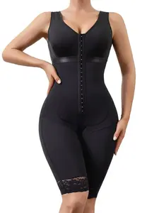 1 Count Women's Adjustable Hook Eye Closure Breathable Comfortable Full Body Shaper, Tummy Control Butt Lift Bodysuit, Fajas, Fitted Compression Shapewear, High Compression Lace Trim Mid Thigh Jumpsuit, Daily Wear & Formal Occasions