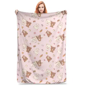 Kawaii Rilakkuma Knitted Blankets Bear Cartoon  Flannel Throw Blankets Summer Air Conditioning Printed Soft Warm Bedsprea