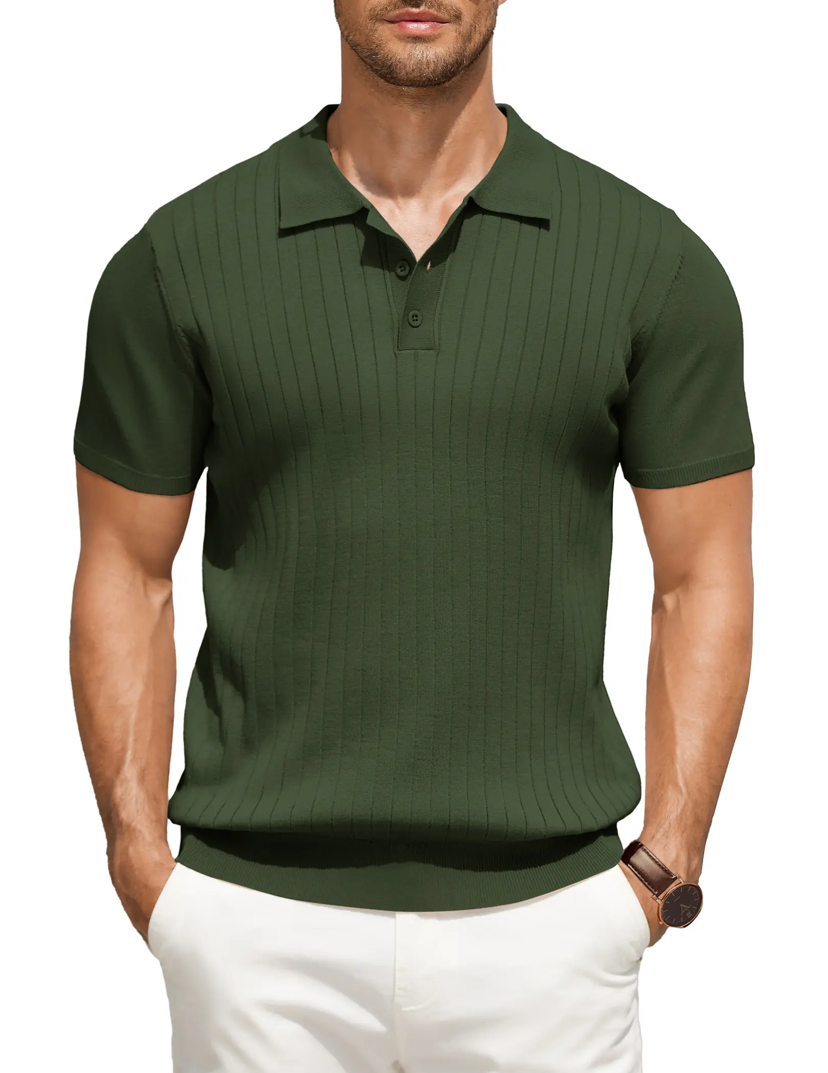 COOFANDY C Men's Knit Polo Shirts Short Sleeve Ribbed Knitted Shirt Summer Lightweight Casual Golf Shirts