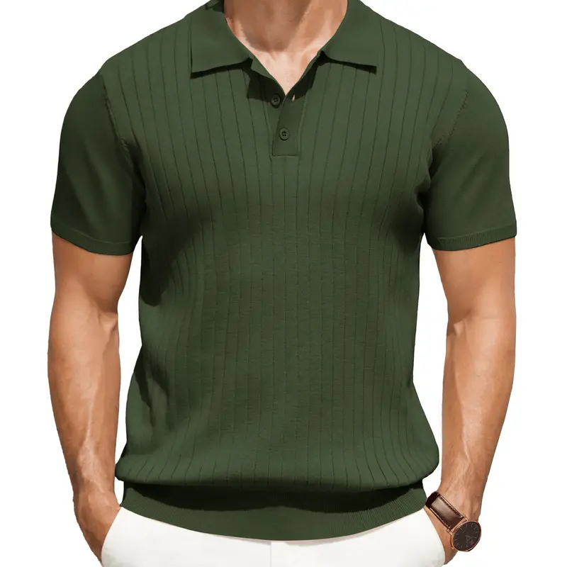COOFANDY C Men's Knit Polo Shirts Short Sleeve Ribbed Knitted Shirt Summer Lightweight Casual Golf Shirts