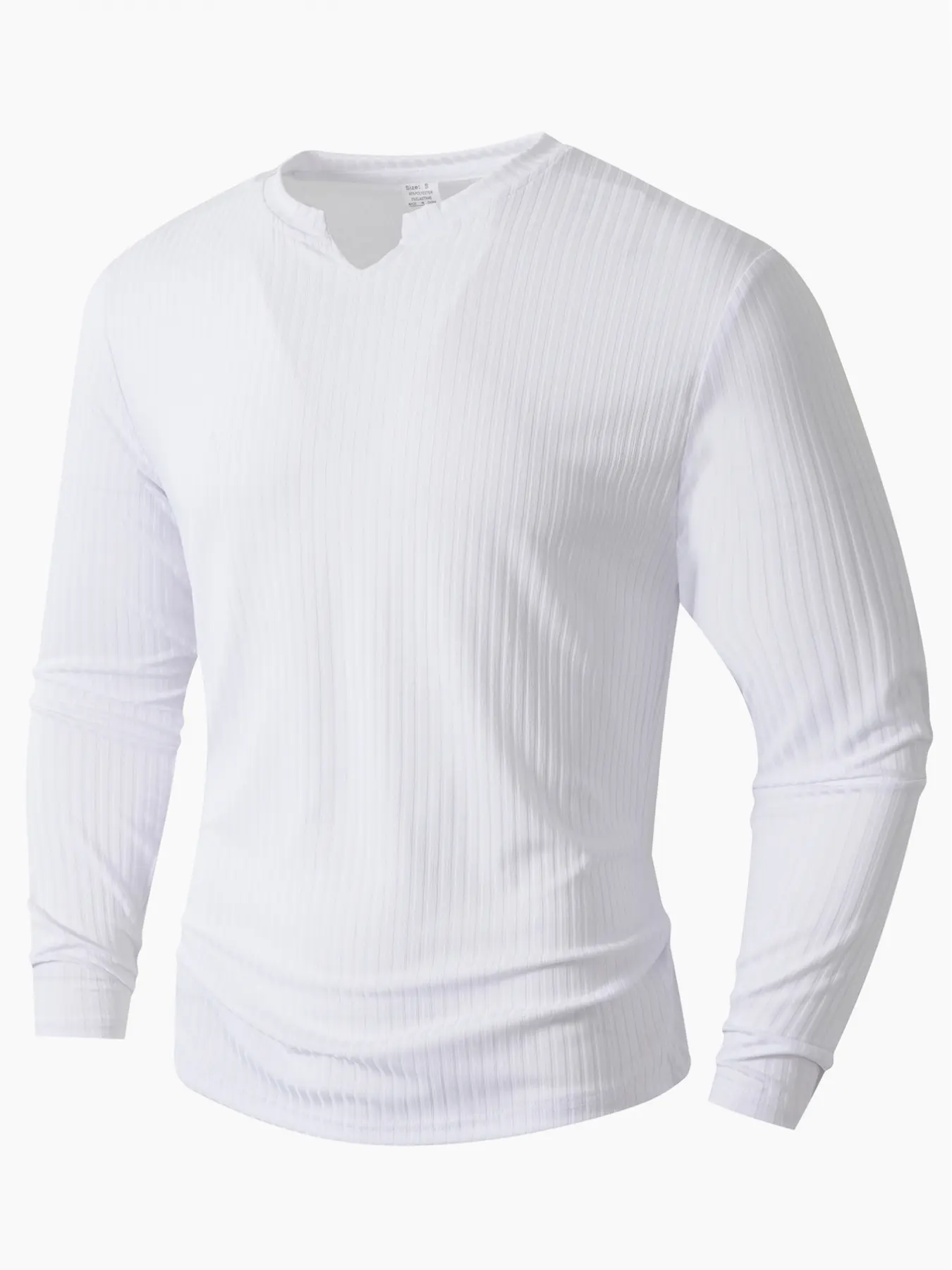 Men's rib-knit crew-neck long-sleeved T-shirt - Fashion V-neck design, elastic ribbed fabric, slim fit. Perfect for urban streetwear, daily casual wear, and transitional weather outfits. Menswear Knitwear