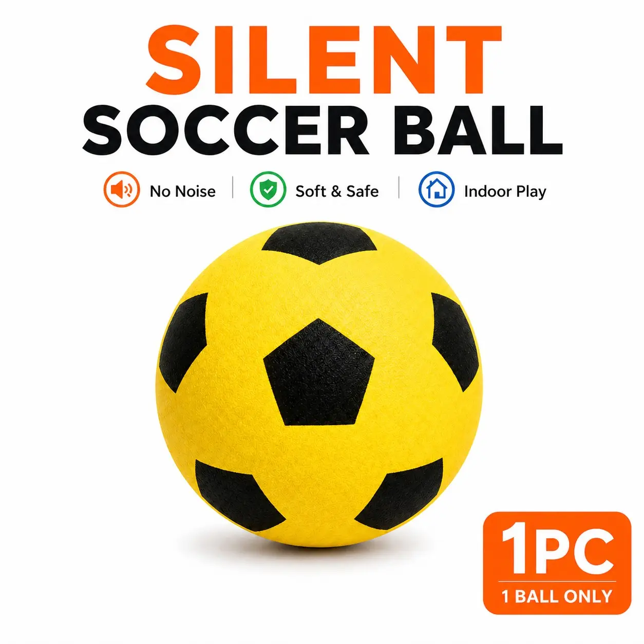 Silent Foam Soccer Ball  – Soccer Equipment, Soccer Gear, Indoor Training Ball, Trainer Ball, No Noise, Safe for Home, Soft &No Damage to Furniture, Grip for Kids & Adults