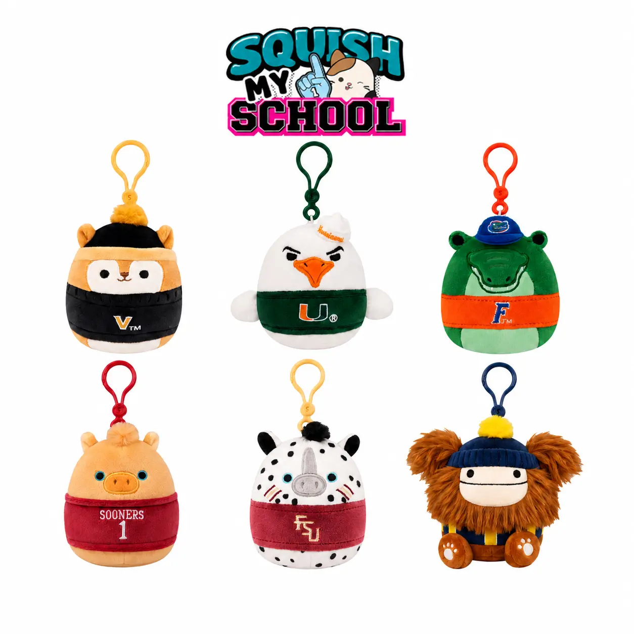 Squish My School College Mascot Plush Clip – Official University Spirit Squishmallows Mini Plush Keychain, 3.5 Inch Clip-On Backpack Charm