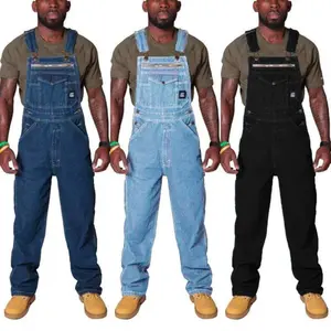 Men's Denim Overalls with Straps Ripped Denim Work Pants