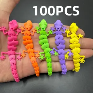 Assorted Color 100pcs 3D Printed Movable Gecko Animal Figurines, PLA Material 3.54 inch Party Gift Bundle for Birthday Favors, Classroom Rewards, Carnival Prizes, Halloween Decor - Unique Home Decor Figurine Set