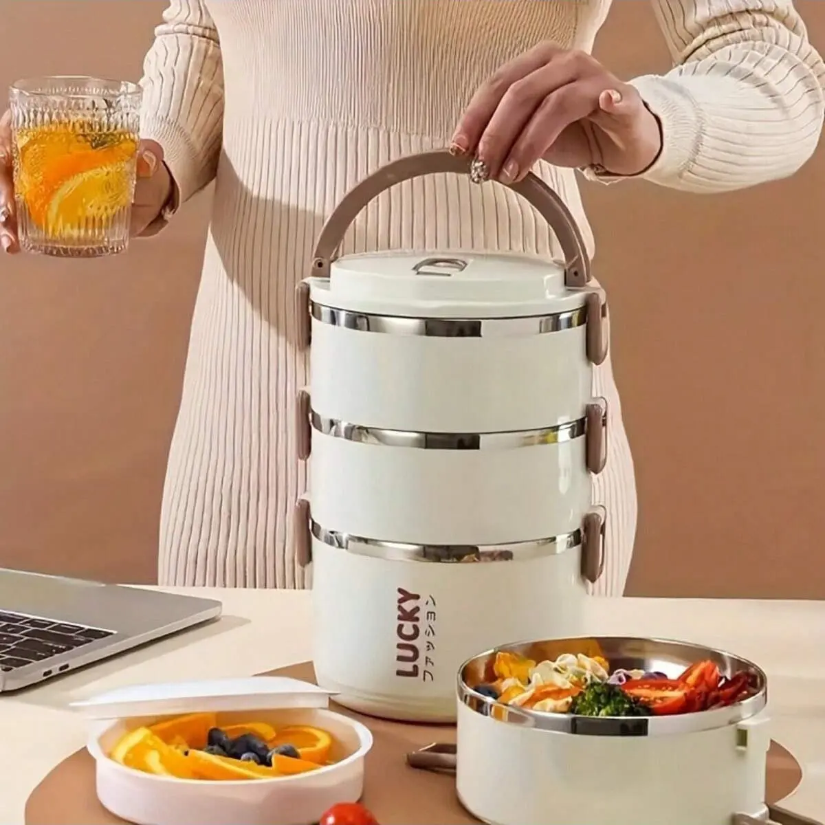 Multi-layer Durable Lunch Box with Lid & Handle, Insulated Bento Box, Thermal Lunch Box, Travel Lunchbox, 1 Count Portable Food Storage Container, Food Container for School, Office, Camping and Outdoor Dining, Insulated Lunch Containers