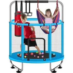 55" Trampoline for Kids with Enclosure, 440lbs Capacity Indoor & Outdoor Toddler Trampoline with Adjustable Gymnastics Bar & Toys, for Boys & Girls