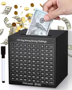 Saving Box, Unbreakable Piggy  for Adults Save $5,050 Metal Savings Box, 100 Day  Saving Challenge Stainless Steel Box  Break to Open 4.72 Inch (Black)
