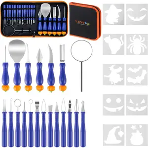 Heavy Duty Stainless Steel Pumpkin Carving Kit with Carrying Case 31 Pieces Pumpkin Sculpting Set Halloween Party Decorating Gift for Adults Blue