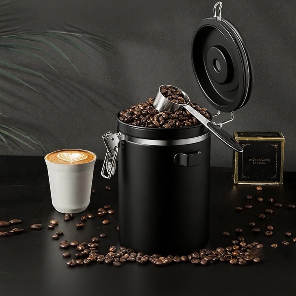 22OZ Coffee Canisters with Window,Scoop and AirtightLid Stainless Steel Kitchen Bean Storage Grounds Container (Black) Date Tracker and Scoop for Grounds Coffee Bar Accessories Beans, Cereal, Sugar,Rice,Tea, Flour, Cereal 22OZ Coffee Canisters with Window,Scoop and AirtightLid Stainless Steel Kitchen Bean Storage Grounds Container (Black) Date Tracker and Scoop for Grounds Coffee Bar Accessories Beans, Cereal, Sugar,Rice,Tea, Flour, Cereal