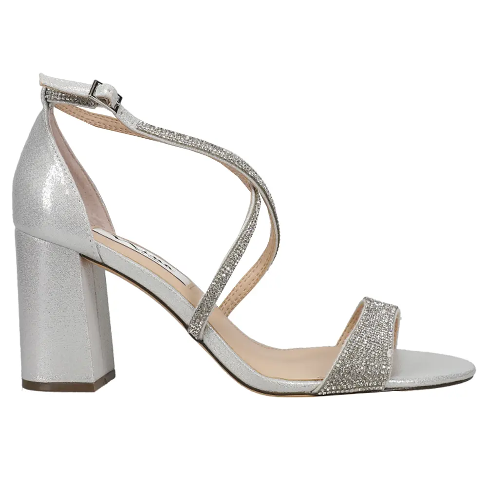 Nina Womens Henesi Rhinestone Block  Dress Sandals High Heel 3" & Up - Silver