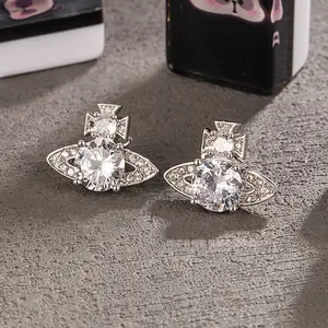 Sparkly Saturn Earrings Titanium Steel DDMS0018 Cute and Exquisite Small Ear Cartilage Stud Earrings