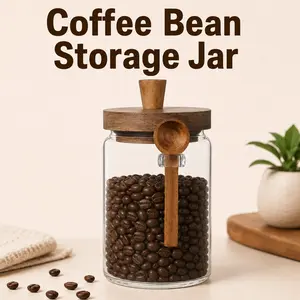 ONESHOW HOME Fresh Food Storage Airtight Glass Jar with Bamboo Lid and Spoon Coffee Bean Container Deals For You Days