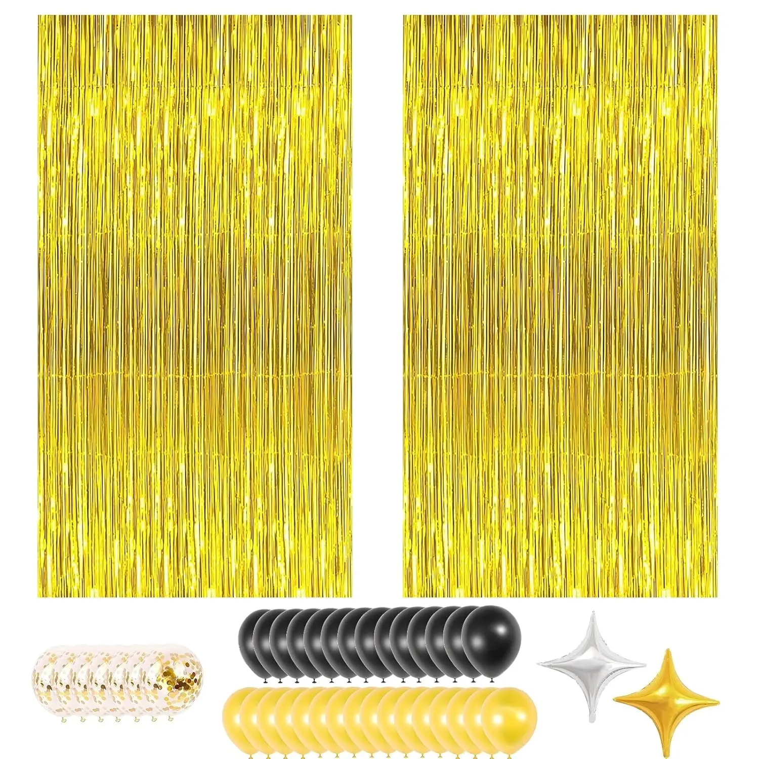 Metallic Gold Foil Curtain and Balloon Set Fringe Curtains, Balloons, and Garland for Events