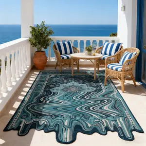 Bohemian Wave dark green Rug, Bohemian Style Rugs, Artistic Vintage Style, Unique Atmosphere Living Room Carpet, Luxury High-End Bedroom Decor, Home Decoration, Decorative Area Rug