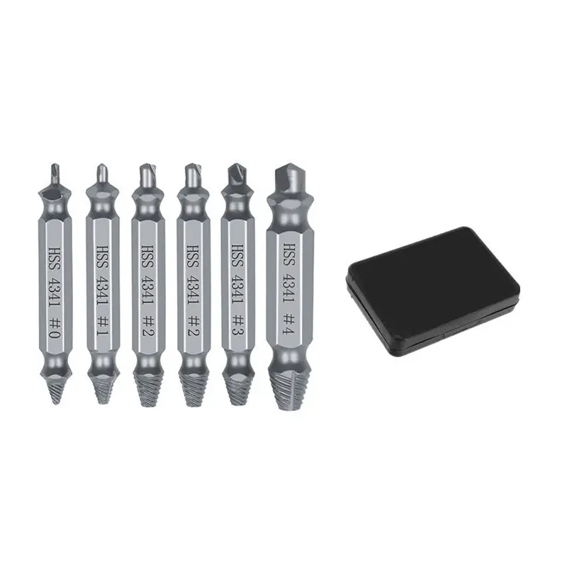 6Pcs HSS 4341 Double-Head Screw Extractor Set, Easy-Out Bolt Remover Drill Tool Kit, All-Purpose Practical Gift For Men