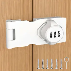 White 3-Digit Password Keyless Bifold Combination Sliding Door Lock for Cabinet Pantry Closet Double Barn Shed Garage Garden 1pcs
