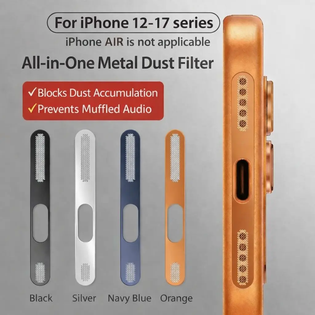 2pcs Ultra-thin self-adhesive protective metal dustproof speaker grille, Self Adhesive Sticker, Smartphone, compatible with iPhone 14/15/16/17, protects the earpiece and charging port, ensures sound quality, easy to install, prevents dust from entering