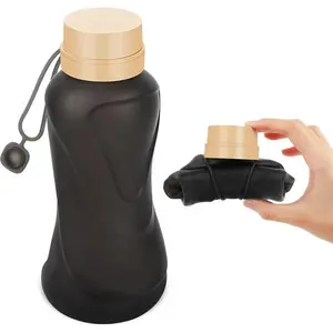 Collapsible Water Bottles,650ml,Leak Proof,Reuseable BPA Free Silicone Foldable Water Bottles,Durable Lightweight for Travel Gym Camping Hiking,Compact Size Portable Sports Water Bottle (Black)