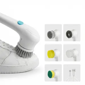 Handheld Electric Cleaning Brush, Multifunctional with 5 Replacement Brush Heads Rechargeable Scrubber for Washing Dishes Bathtubs Tiles Floors and Scrubbing Shoes