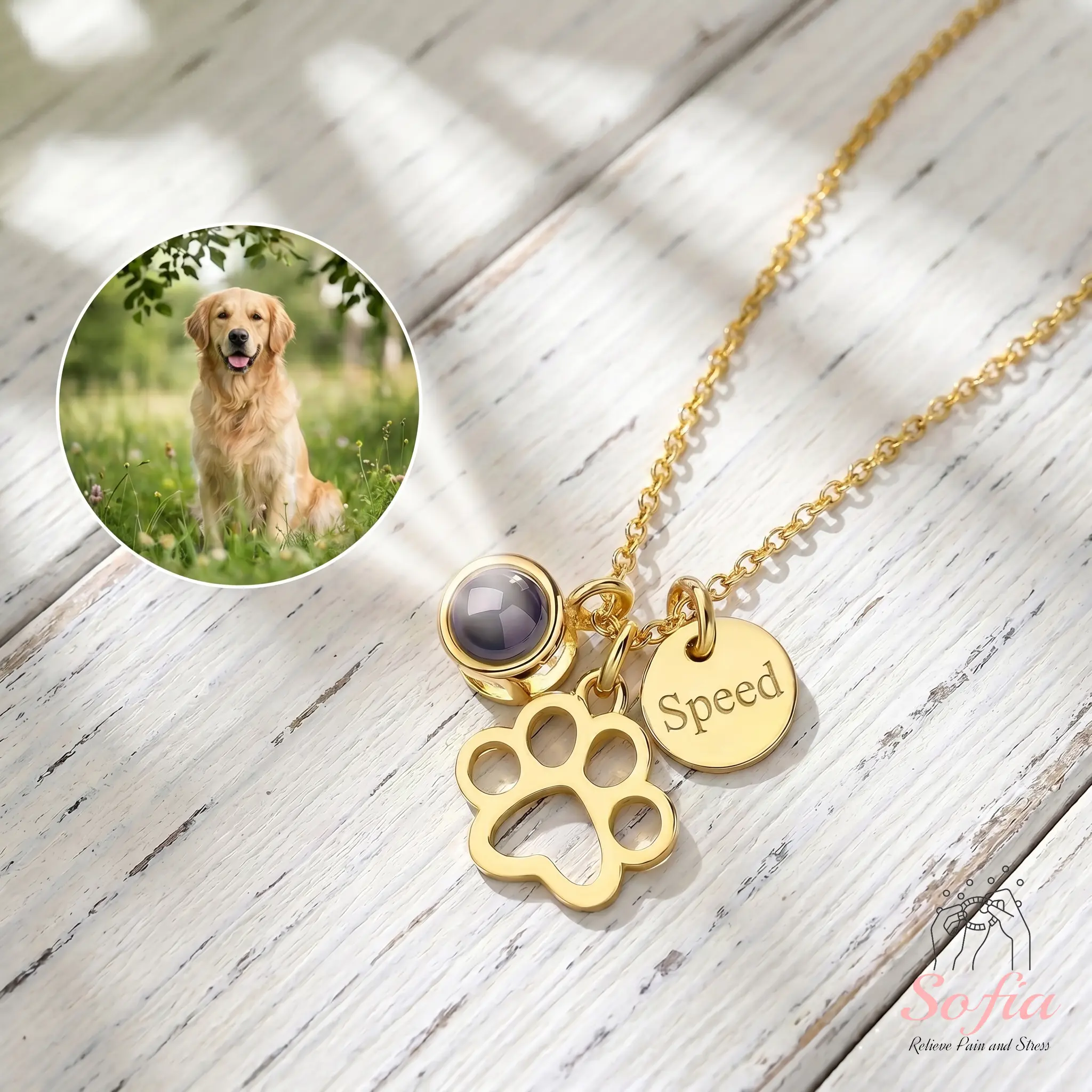 Sofia Paw Projection Photo Necklace, Projection Image Jewelry, Personalized Picture Gift, Best Pets Style Gift, Birthday Gift Choice