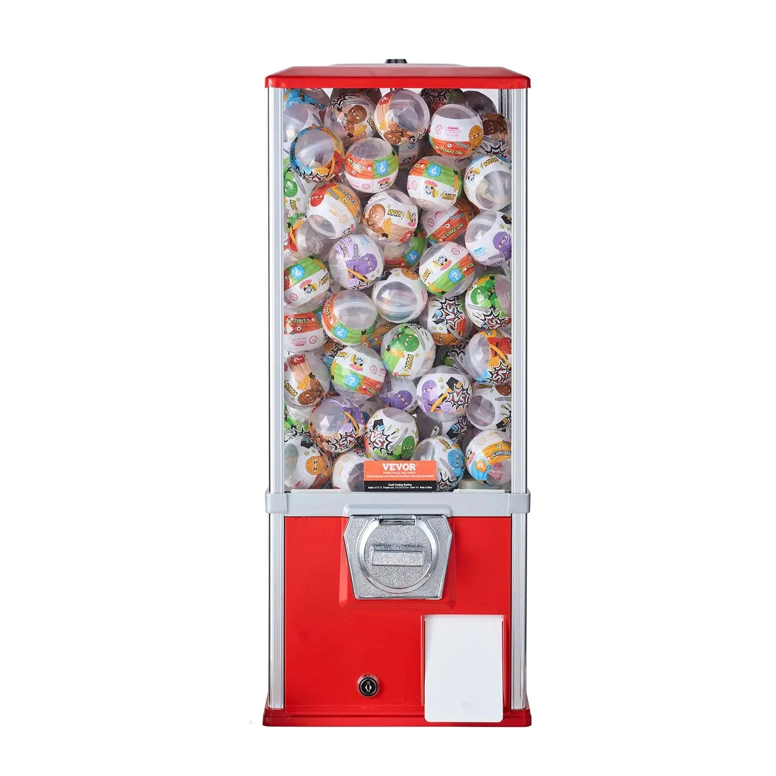 【Summerfinds】VEVOR Gumball Machine for Kids,  25" Height Home Vending Machine, PS Bouncy Balls Dispenser, Hold 230 Capsule Toys, Rectangle Bubble Gum Machine for Game Stores, Coin Operated Gumball Bank, Red