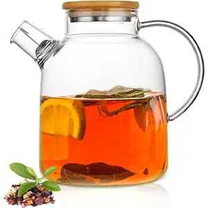 ?Father's Day Gifts?60.8oz Glass Teapot, Stovetop & Microwave Safe Glass Borosilicate  Pot,Clear Teapot with Strainer, Glass  Kettle with Wooden Lid, Loose Leaf?Fruit  and Fragrant