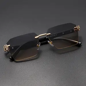 Trendy Geometric-Frame UV400 Sunglasses with Angular Design Fashionable Rimless Gradient-Tint UV400 Sunglasses